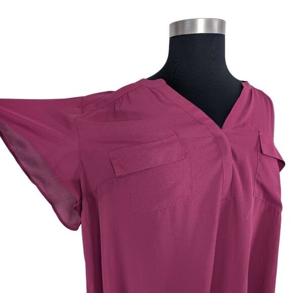 Torrid 4 4X Harper Berry Pink Short Flutter Sleeve Top Georgette Pullover NWT 30 - Picture 7 of 9